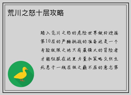 荒川之怒十层攻略